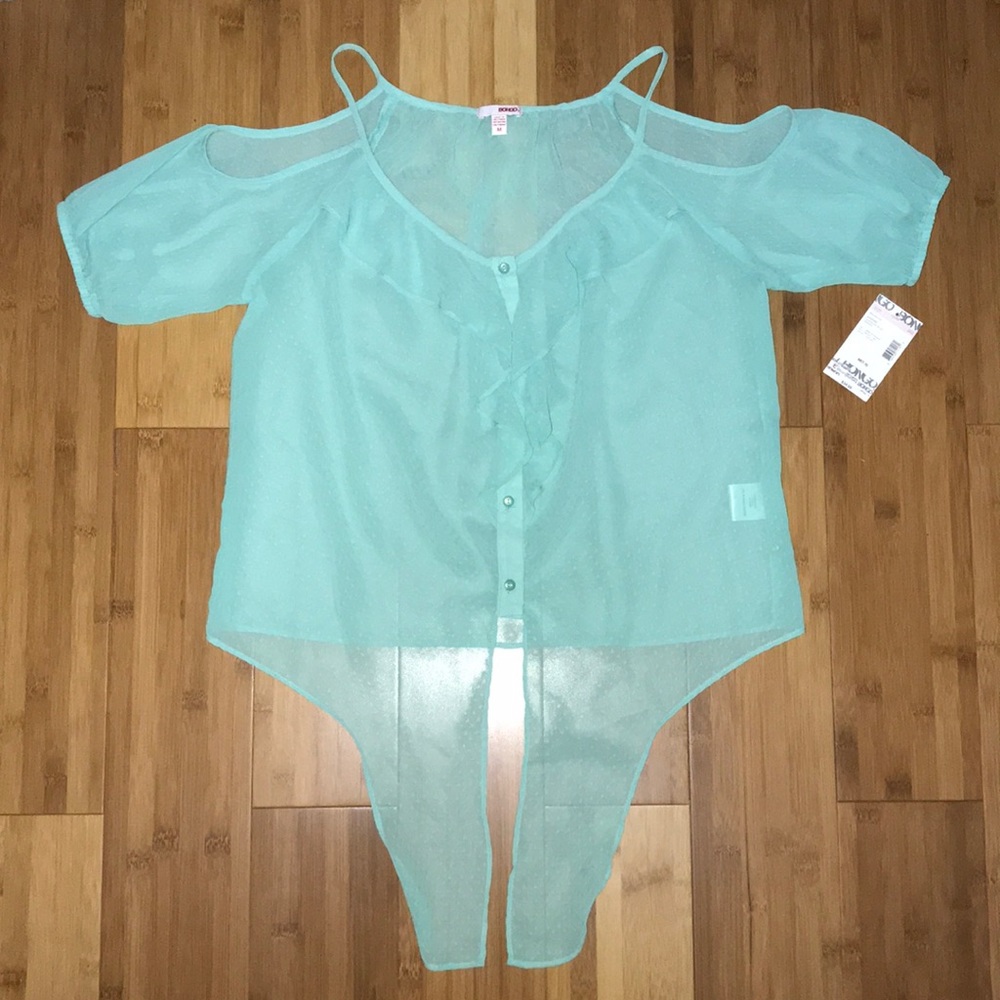 Bongo Teal Chiffon Cold Shoulder Top